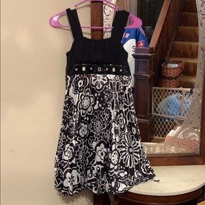 Kids Black and White Floral Formal Dress